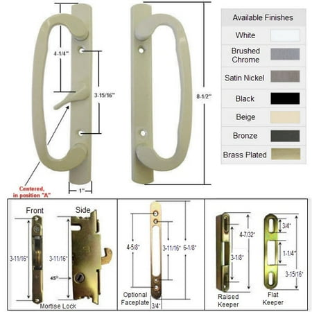 Sliding Patio Door Locks Handles Sliding Glass Patio Door Handle Kit with Mortise Lock and Keepers, A-Position, Centered Latch Lever, Beige, Non-Keyed ()