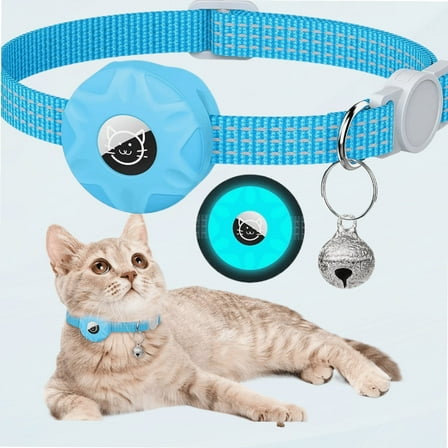 AirTag Cat Collar, Reflective Kitten Collar Breakaway Apple Air Tag Cat Collar, GPS Cat Collar with AirTag Holder and Bell, Lightweight Tracker Cat Collars for Girl Boy Cats Puppies (Luminous Blue)