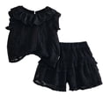 thumbnail image 4 of Amidoa Girls 2 Piece Outfits Summer Clothes Cute Short Sleeve and Casual Shorts Kids Clothing Sets Black Size 1T, 4 of 8