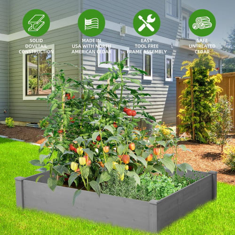 Howcool Outdoor Raised Garden Bed, Square Wooden Planter Box for Vegetables & Flowers, Above Ground Gardening Bed, Tool-Free Easy Assembly for Backyard Patio, Gray,48x48x10''