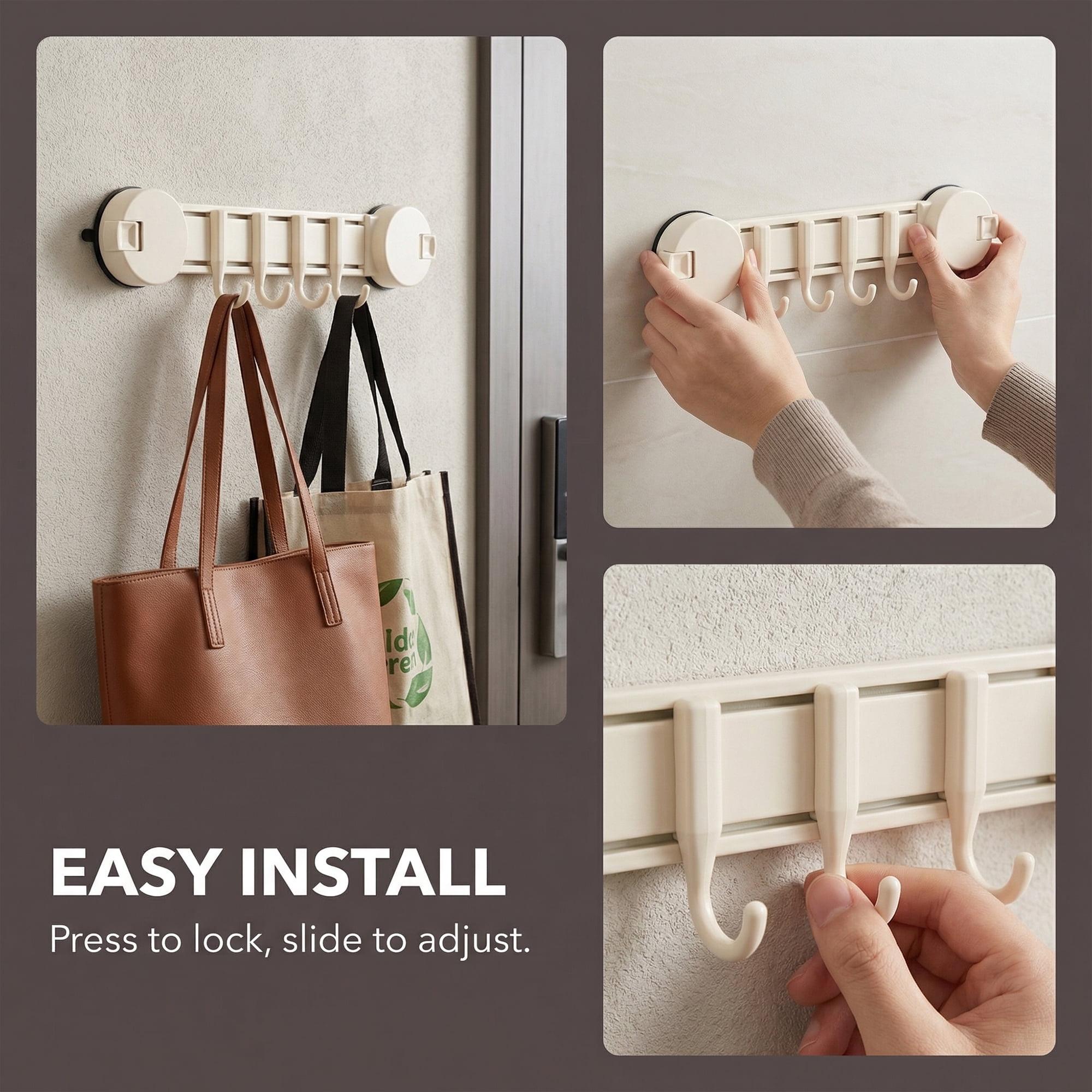 Unique Bargains Coat Rack Wall Mount Suction Cup 4 Hooks for Entryway Milk White