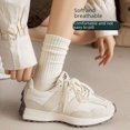 thumbnail image 1 of Calcetines de mujer hasta la mitad de la pantorrilla, de color liso, con rayas verticales, sencillos, informales, combinables, estilo deportivo, medias para estudiantes, suaves y cómodas, 1 of 4