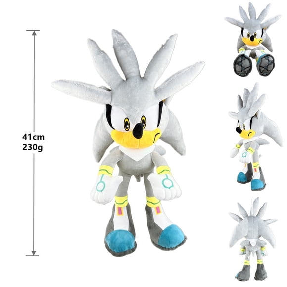 Hot Sonic Hedgehog Plush Toy, Big Head Sonic Doll, New Gray Sonic Silver (Regular Packaging)