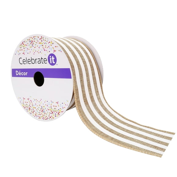 12 Pack: 2.5" x 25ft. Faux Linen Wired Stripe Ribbon by Celebrate It