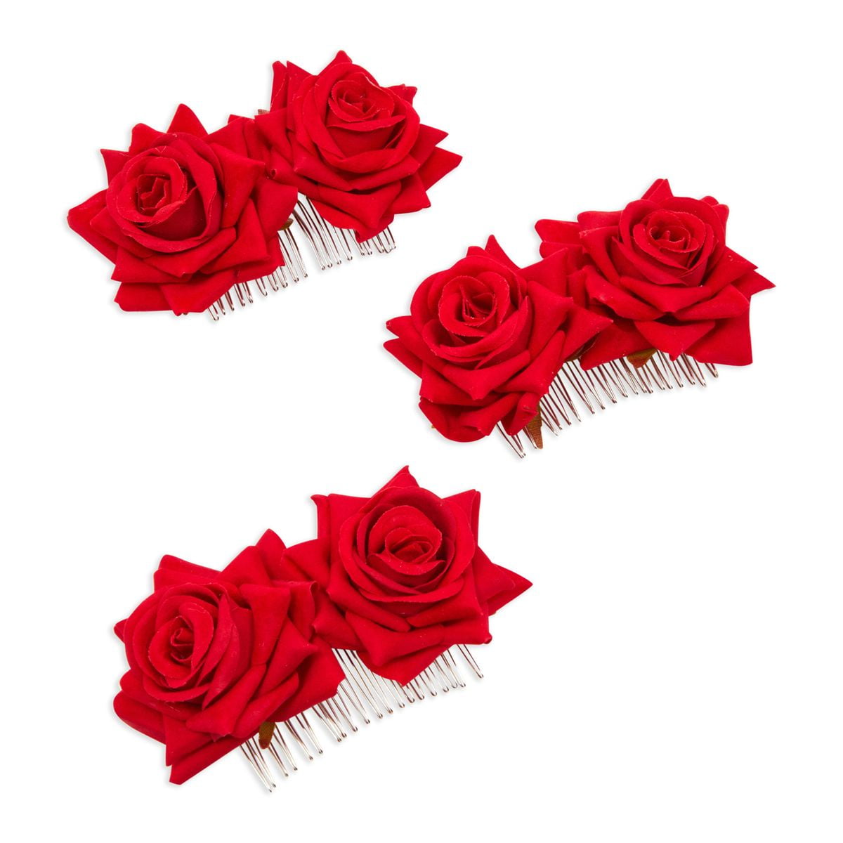 5 Bridal Wedding White Rose Flower Hair Pins Clips Grips handmade 