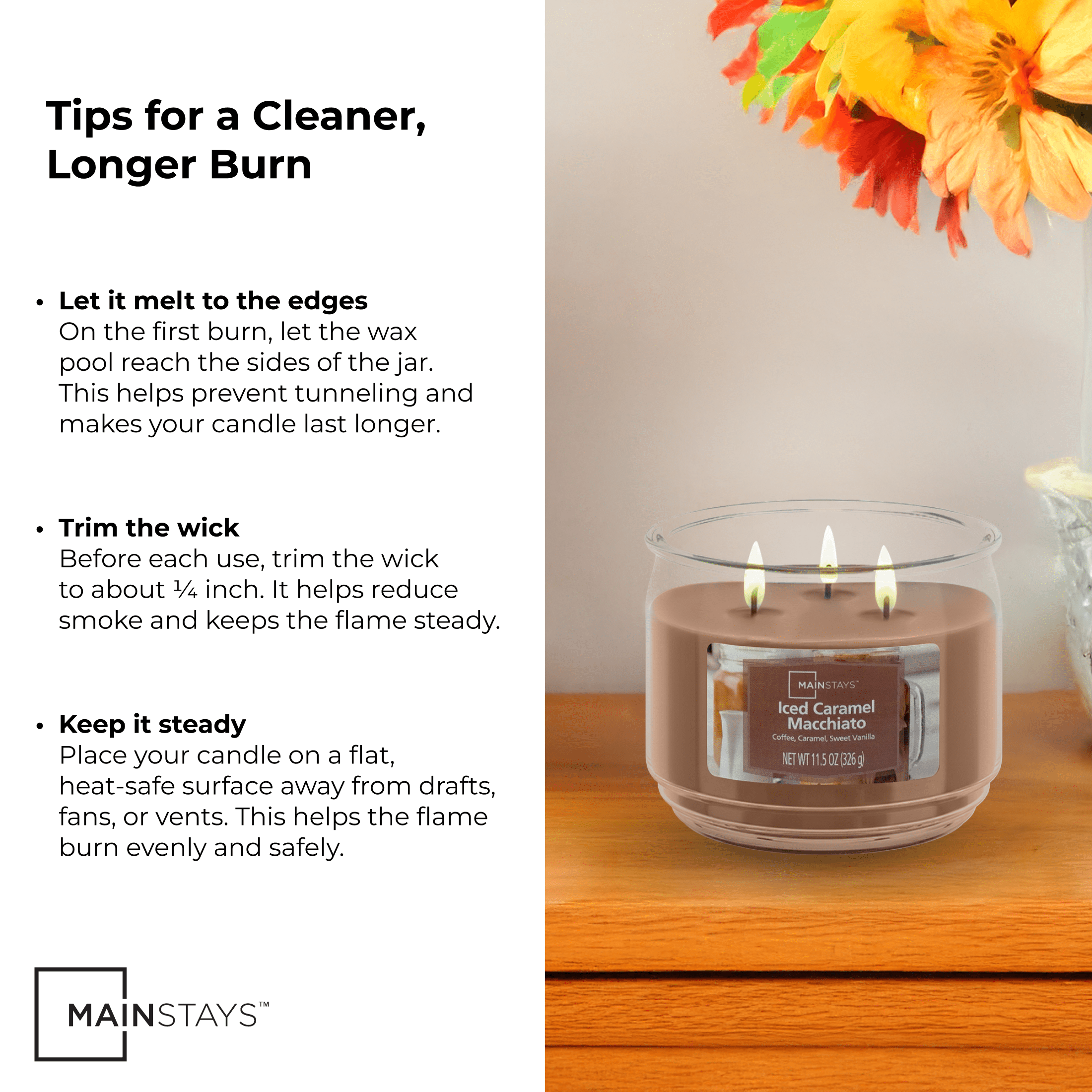 (4 pack) Mainstays 3-Wick Scented Glass Jar Candle, Iced Caramel Macchiato, 11.5oz.