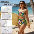 thumbnail image 5 of Garronmavis Women's High Waisted Bikini Set Twist Front Tummy Control 2 Piece Swimsuits Tropical Floral Crisscross Tie Back Bathing Suit with Side Tie Bottoms, 5 of 6