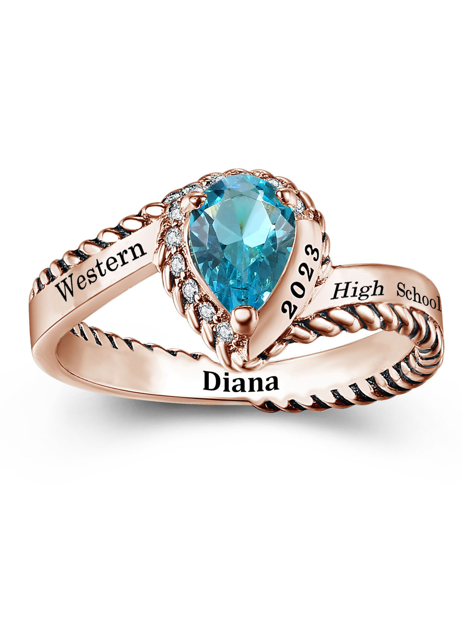 Mementos USA Custom Women's Class Rings for High School or College-Sterling Silver 925/Rose Gold