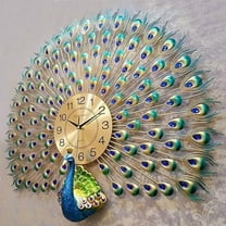 MONK FOREST European Peacock Wall Clock - Exquisite Crystal Luxury Home Decor with Metal Blue Bird - Ideal for Living Room - Creative Artistic Timepiece