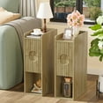 thumbnail image 4 of Narrow Nightstand Set of 2, Slim Tall Bedside Table with Open Storage, Mid Century Modern Skinny Night Stand for Small Spaces, Oak Bedroom Furniture, 4 of 6