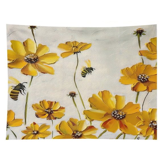 GooTPa Bees Yellow Flowers Texture Polyester Wall Tapestry Anti Wrinkle Art Hanging Decor for Bedroom Living Room Home Holiday Decoration Gift