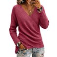 thumbnail image 5 of LNZGNM V Neck Wrap Sweaters for Women Fashion Ruched Long Sleeve Cross Front Knit Pullover Casual Cozy Travel Fall Outfit, Red (S), 5 of 6