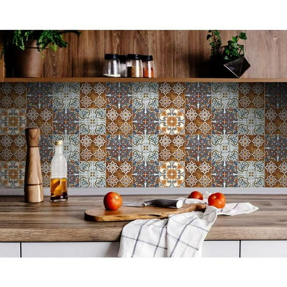 HomeRoots 7" X 7" Rustico Linda Removable Peel and Stick Tiles Brown