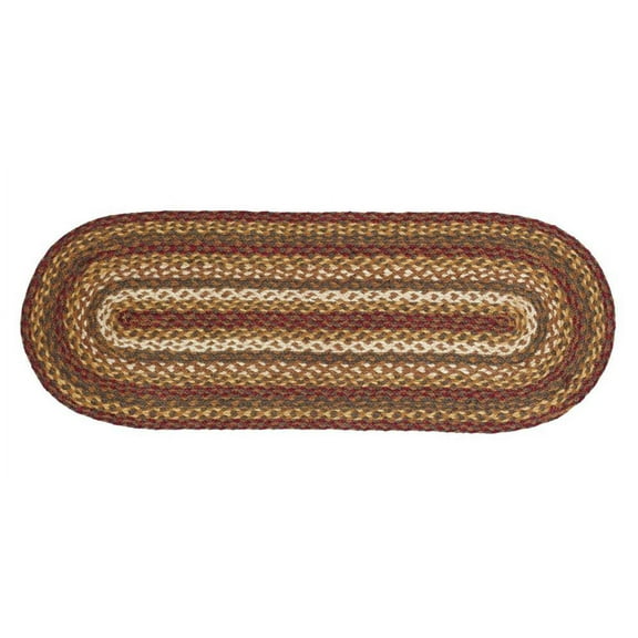 VHC Brands Tea Cabin Rustic Jute Green Textured Striped Oval Kitchen Table Decor Runner 13"x48"