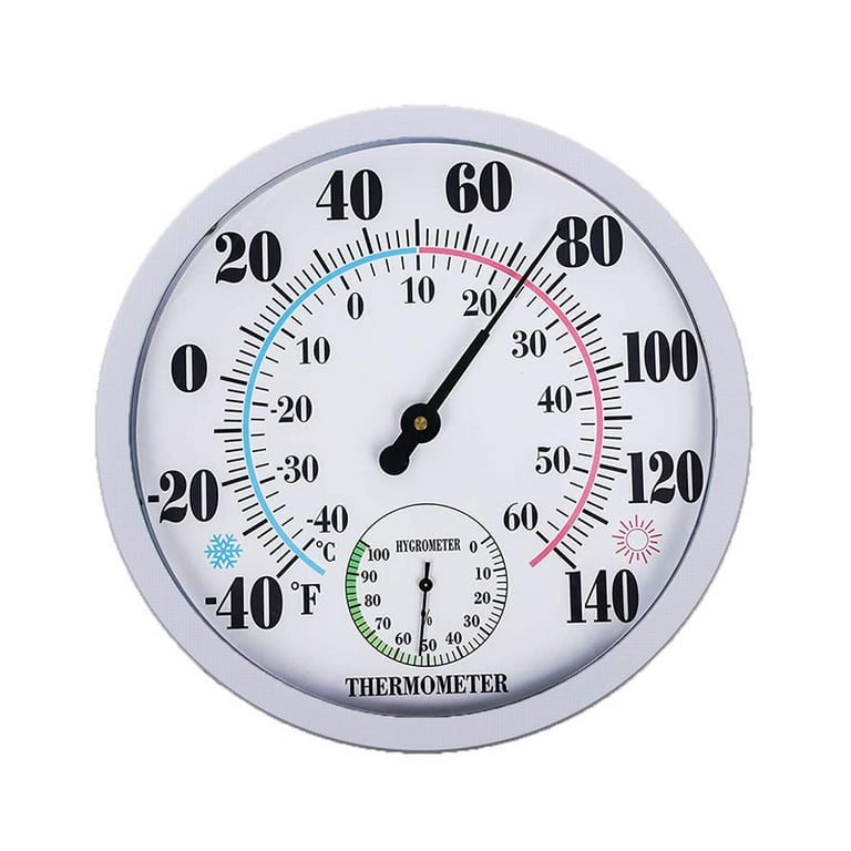 9.84in/25cm Round Thermometer with Hygrometer Large Indoor Outdoor Wall Weather  Thermometers No Battery Required 