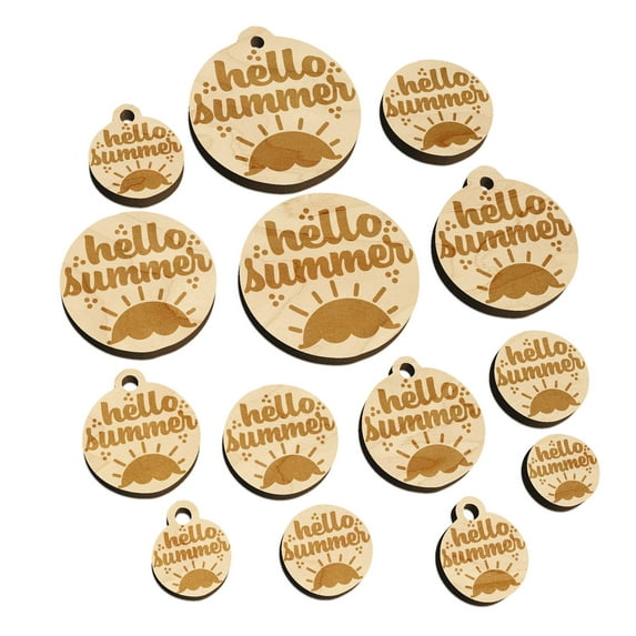 Hello Summer Wood Mini Charms Shapes DIY Craft Jewelry - With Hole - 14mm (26pcs)