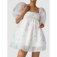 thumbnail image 4 of Qiylii Women's 2022 Summer Mini Princess Dresses Floral Print Puff Short Sleeves Square Neckline Open Back Mesh Dress, 4 of 9