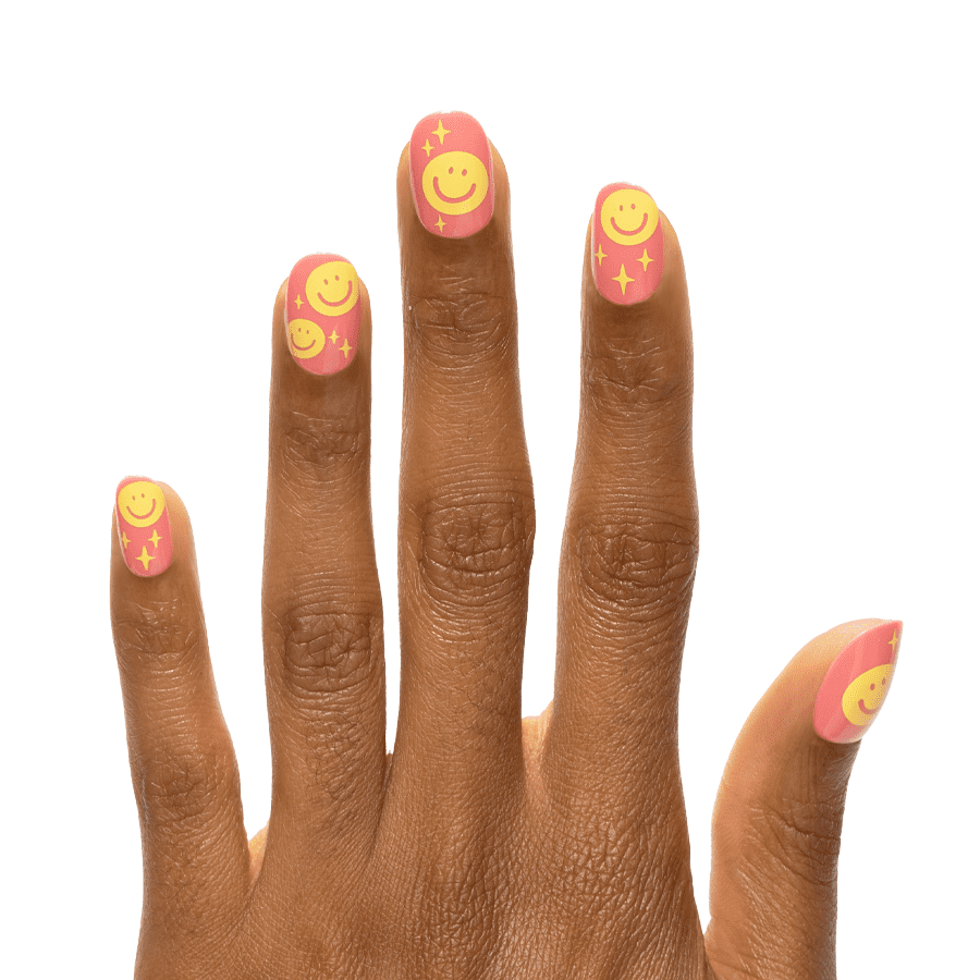 Olive & June Super Stick Mani Round Short Press-On Tabs, Happy All Over, 32 Pieces