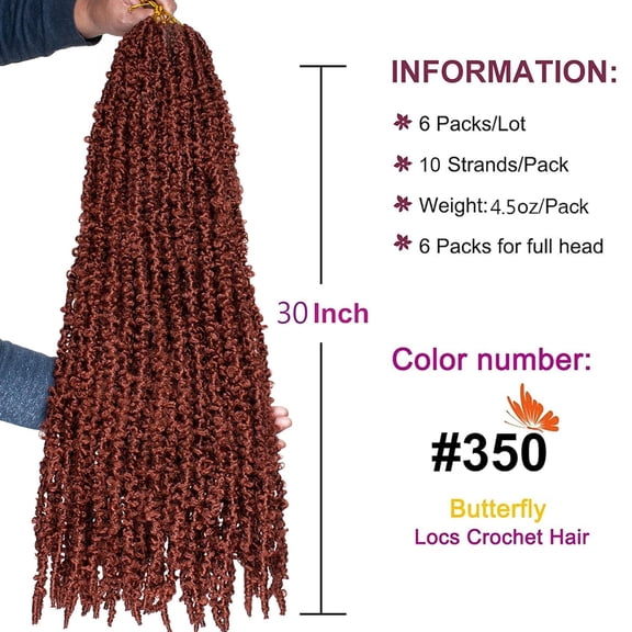 WEIF-Butterfly Crochet Hair - 30 Inch 2 Pack Cooper Red Distressed Faux Locs Pre-looped Synthetic Crochet Braids Extended Soft Locs For Women Extensions (30 Inch, 350#)