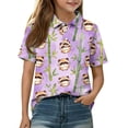 thumbnail image 2 of Girls T Shirts Short Sleeve Henley Cute Cartoon Animal Print Polo Shirts Button Closure Active Comfy Back to School Uniform, 130, 2 of 5