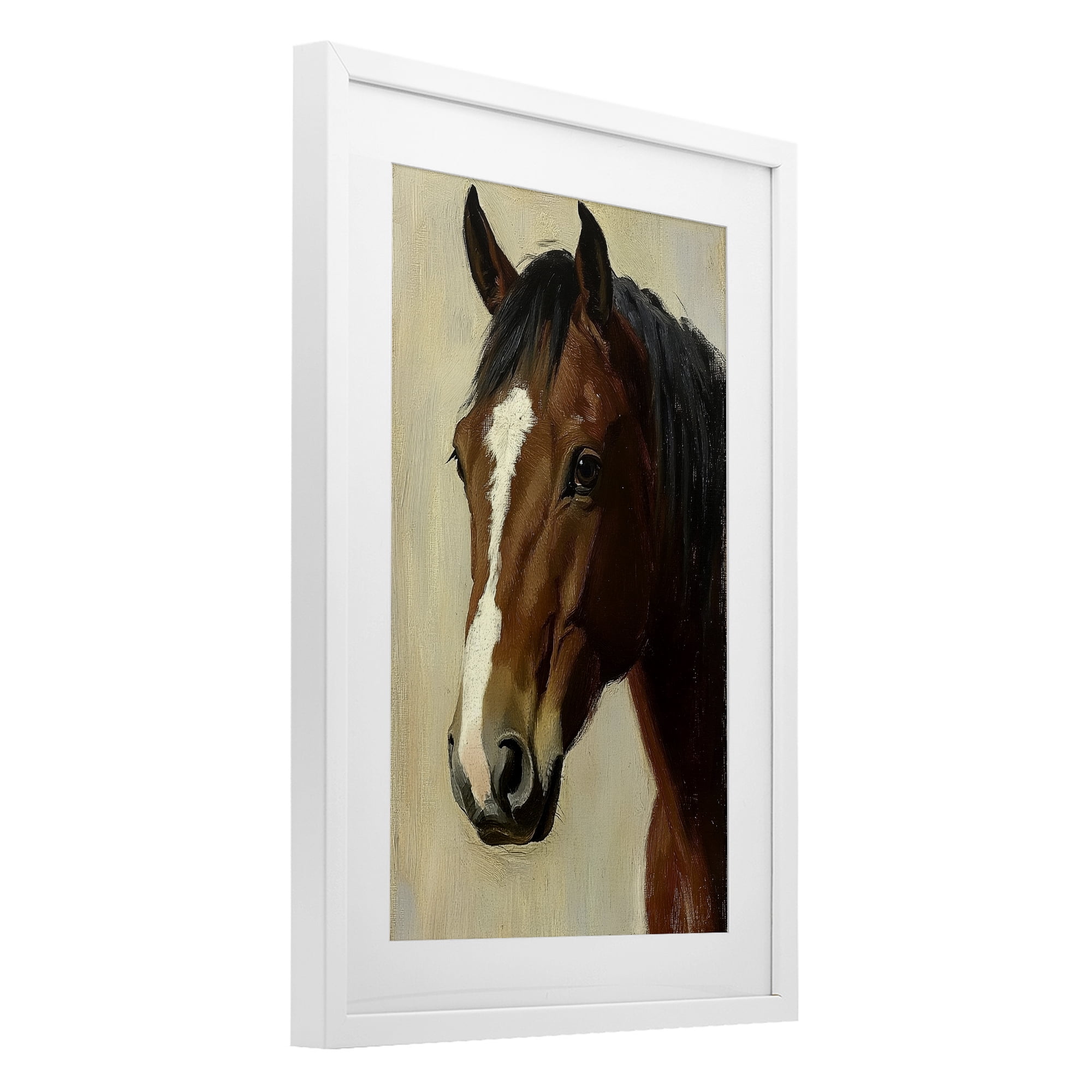 Stupell Industries Beautiful Brown Horse Portrait White Framed Print Under Glass, design by Petal Prints Design