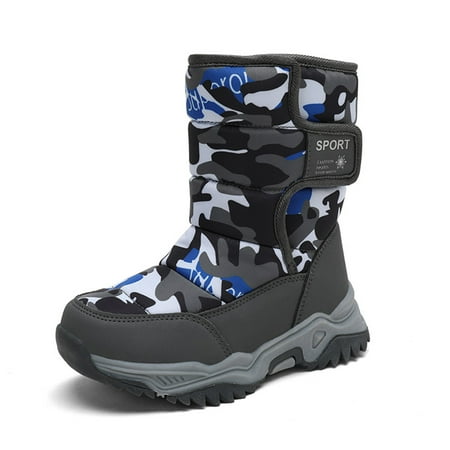 

Boys Girls Snow Boots Toddler Outdoor Winter Warm Waterproof Anti-Slip Anti-Collision Calf Hight Slip Resistant Cold Weather Fur Lined Shoes Skiing Bootie (Toddler/Little Kid/Big Kid) Grey Camo 33