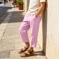 thumbnail image 4 of Kids Linen Cropped Pants Elastic Waist Breathable Thin Ankle Trousers, Summer Casual Bottoms 140, 4 of 9