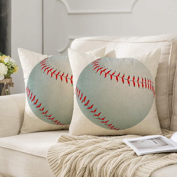 Baseball Pillow Covers – Sports Themed Throw Pillows for Living Room, Bedroom, and Sofa – Set of 2, Classic White & Red Baseball Design 18x18"