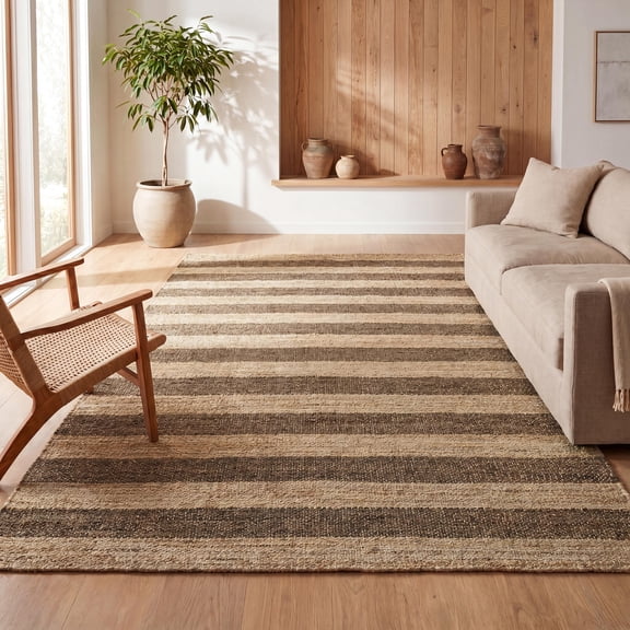 JONATHAN Y NATURAL FIBER 5 x 8 Area Rug, Jayden Rustic/Lodge Farmhouse Woven Jute Stripe - Natural/Brown, NRF202A-5