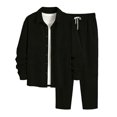 thumbnail image 3 of StSilkitty Men's 2 Piece Outfit Long Sleeve Collared Button down Shirts and Loose Pants Sets Solid Color Lightweight Casual Set, 3 of 7