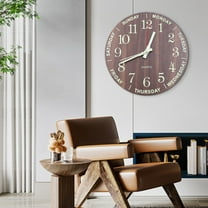 Modern Round Brown Wall Clock, Night Light Wall Clock, Luminous Wall Clock 11.81*11.81*1.97in Wall Clock