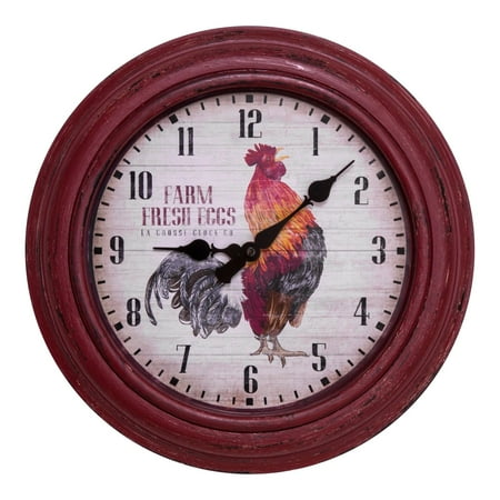 Rooster Decorative Clock La Crosse Technology La Crosse 404-3630 12-inch Round Distressed Red Rooster Analog Wall Clock ()