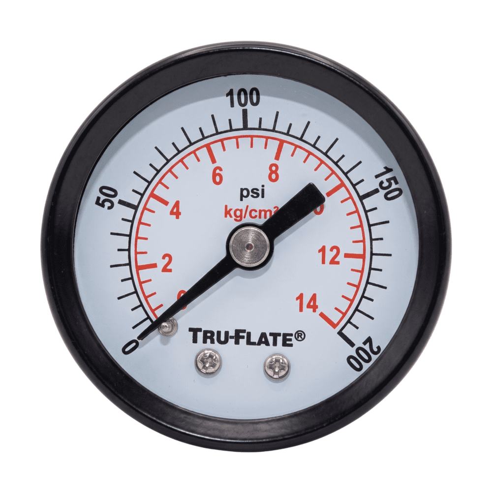 Tru-Flate Plastic/Steel Mini Air Line Rugged Gauge 1/8 in. NPT 200 psi 1 pc