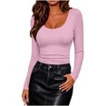 thumbnail image 4 of YanHoo Long Sleeve Shirts for Women Trendy Scoop Neck T-Shirts Slim Fit Tunic Tops Comfy Basic Solid Color Tee, 4 of 8
