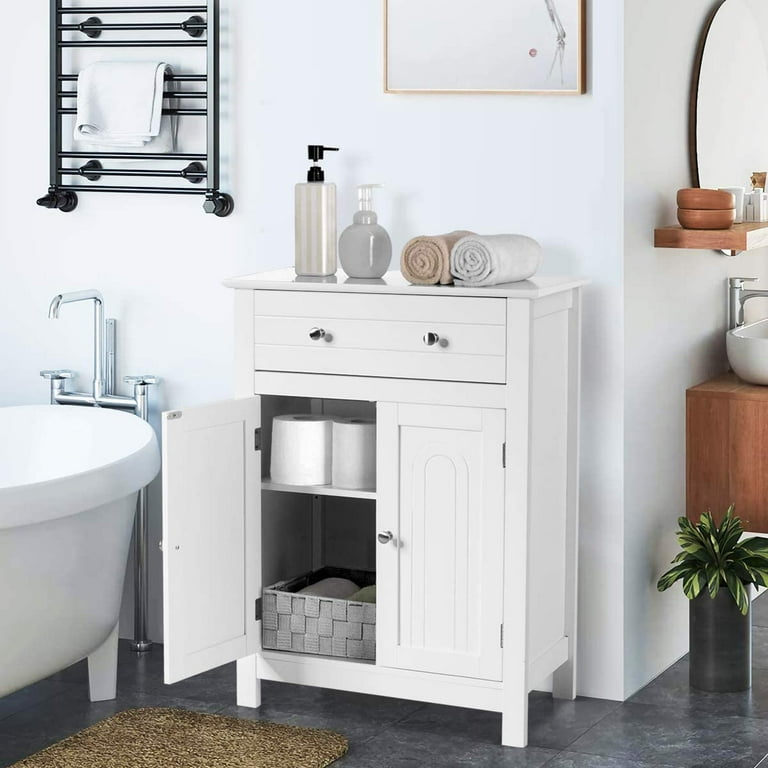 31.90 High Bathroom Storage Cabinet, White Floor Cabinet with 3