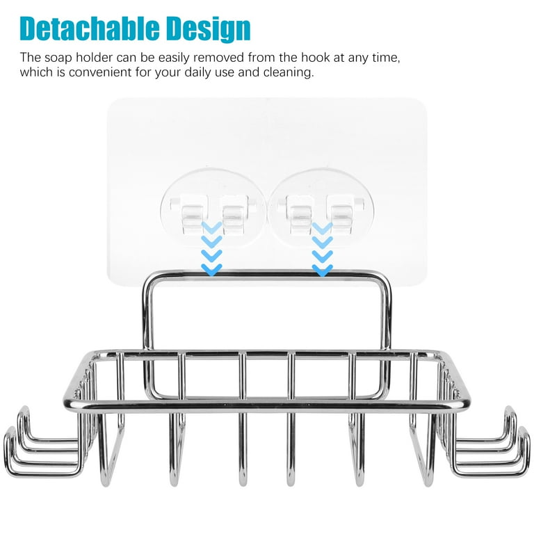 Suction Soap Dish for Shower, EEEkit Bar Soap Sponge Holder with Hooks for  Razor, Stainless Steel Soap Tray, Wall Mounted Soap Saver, Bathroom