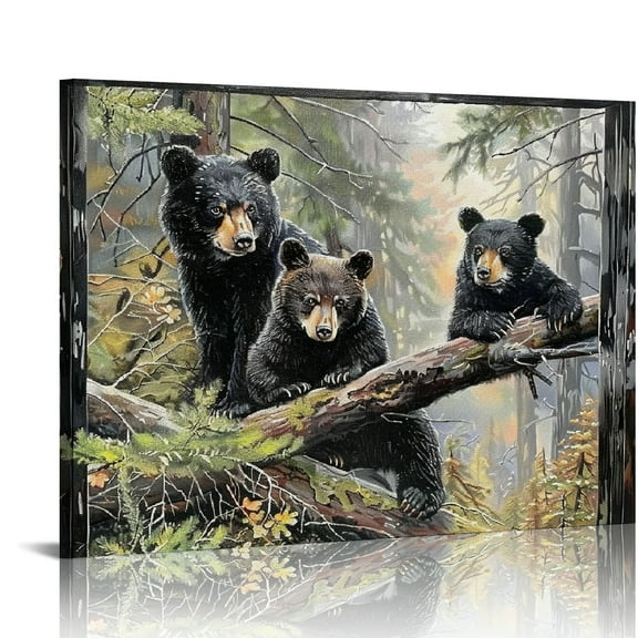 Nawypu Black Bear Wall Art Window Animal Canvas Prints Forest Bears Pictures Painting Framed Artwork Office Home Decor for Bathroom Bedroom Dining Living Room Kitchen