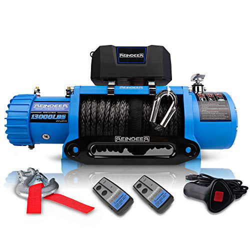 REINDEER 12V Winch 3000 lb Load Capacity Electric Winch Kit Synthetic Rope for ATV UTV with Hawse Fairlead Waterproof IP67 with Wireless Remotes 