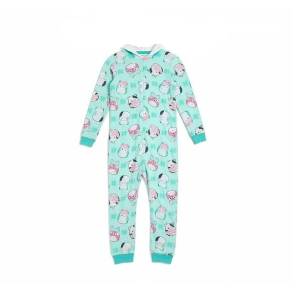 Squishmallows Girl's Calico Cat and Characters Soft Fleece Hooded Pajama Sleeper (Large 10/12)