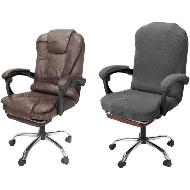 Office Chair Cover With Armrest Covers Stretchable Desk Thick Checked Jacquard High Back Seat Universal Rotating Large Size Grey Com Office Chair Cover With Armrest Covers, High Back Leather Chair Covers