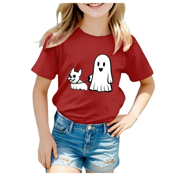 Caqnni Halloween Ghost Toddler Girl T-Shirt Cute Skeleton Hand Tee Tops Spooky Fall Clothes Halloween T-Shirt (3-4 Years,Red)