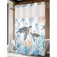 thumbnail image 4 of Coastal Turtle No Hook Shower Curtain Waterproof, Bathroom Curtains with Snap in Liners and See Through Top Window, Blue Ocean Coral Starfish Seagrass Hotel Style Bathtub Curtains Shower 72"Wx84"L, 4 of 8