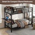 thumbnail image 4 of Miniyam Twin over Twin Metal Bunk Bed with Desk and Storage for Apartment, Black, 4 of 10