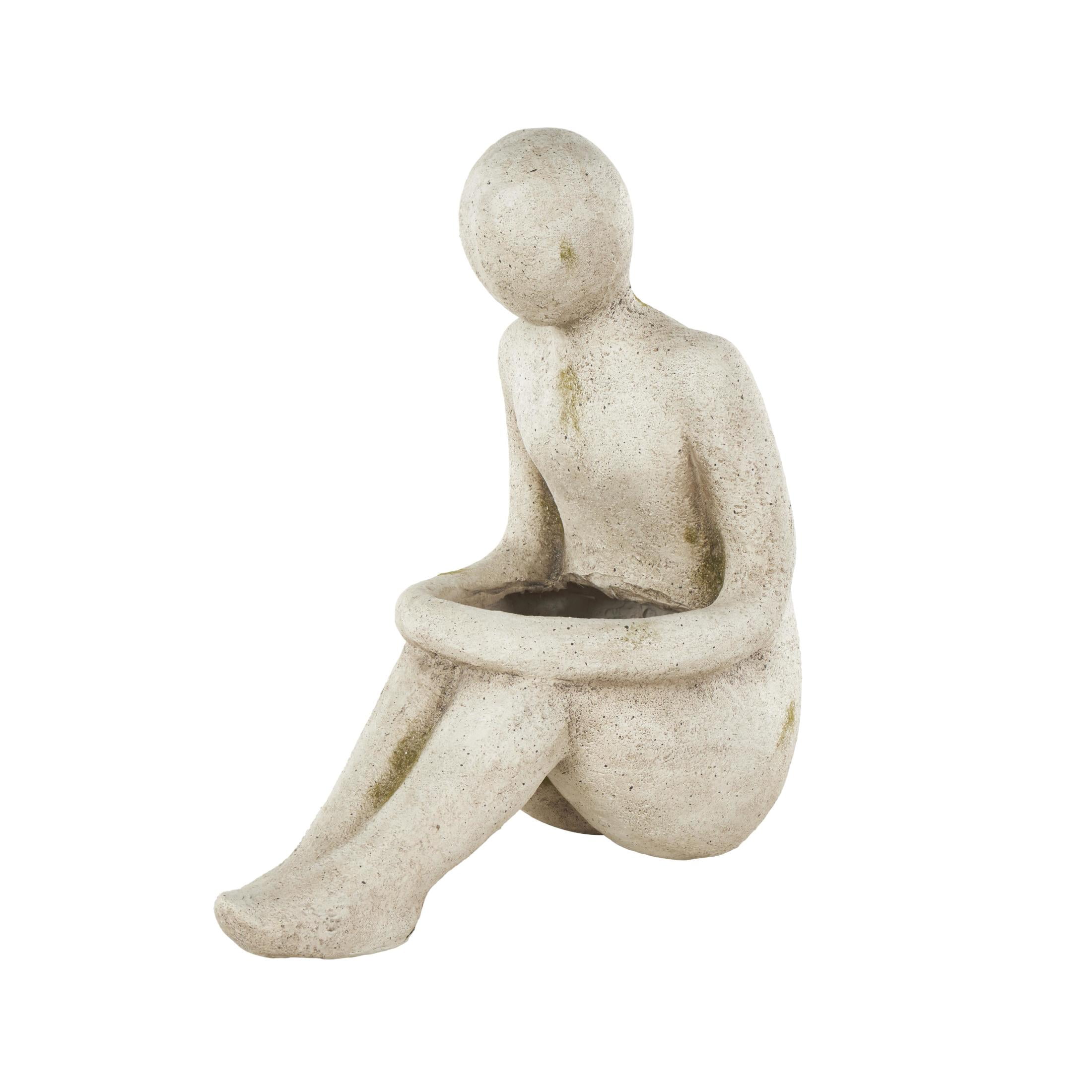 DecMode 16" x 17" Sitting Cream Polystone People Planter
