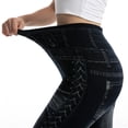 thumbnail image 3 of Leggings elásticos de cintura alta con estampado de rayas imitación denim para mujer - Pantalones térmicos de poliéster para senderismo y yoga, 3 of 7