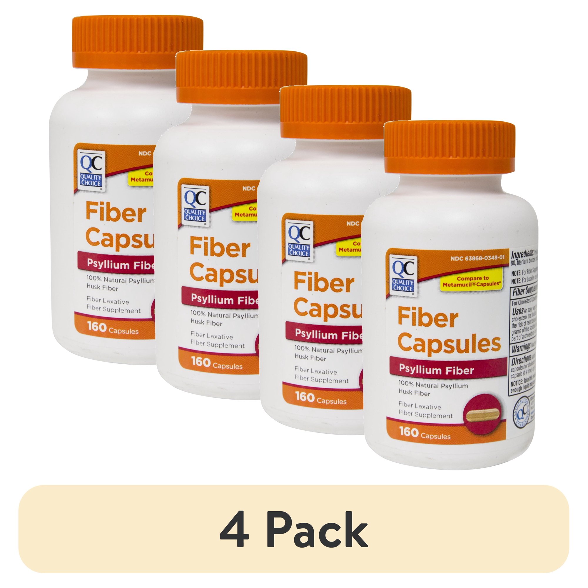 (4 pack) Quality Choice Fiber Capsules 100% Natural Psyllium Husk 160 Each