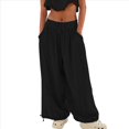 thumbnail image 1 of Pantalones Holgados Informales de Algodón para Mujer, de Pierna , con Costuras de Cordón y Bolsillos. Negro XL, 1 of 7