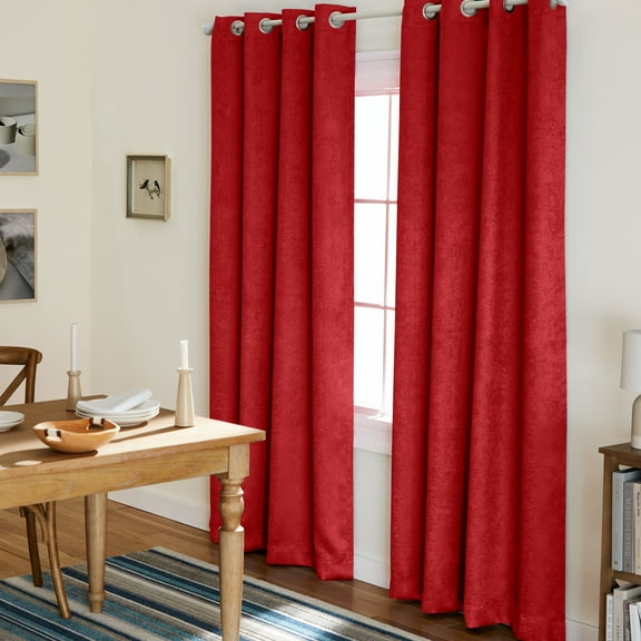 TOWN & COUNTRY EVERYDAY Lustre Solid Heavyweight Textured Sateen Indoor Curtains, Room Darkening Opacity, Grommet Top, Energy Efficient, 2-Pack Set, 52"x96", Chili