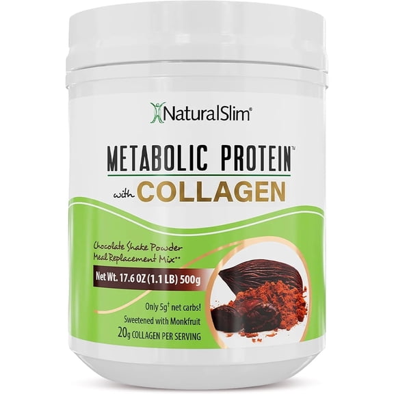 NaturalSlim Metabolic Protein Powder with Collagen, Whey Protein Shake, Hydrolyzed Collagen w/L-Glutamine for Metabolic Support, Digestion, Skin, Joints & Muscle, Chocolate, 17.06 oz