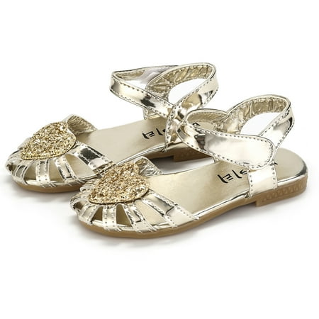 Sandals Toddler/Little Kid Closed-Toe T Strap Flats Dress Sandals Girls Sequin Glitter Summer Shoes